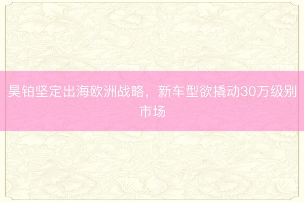 昊铂坚定出海欧洲战略，新车型欲撬动30万级别市场