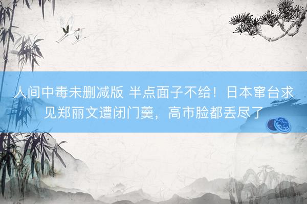 人间中毒未删减版 半点面子不给！日本窜台求见郑丽文遭闭门羹，高市脸都丢尽了
