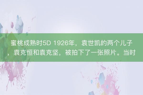 蜜桃成熟时5D 1926年，袁世凯的两个儿子，袁克恒和袁克坚，被拍下了一张照片。当时