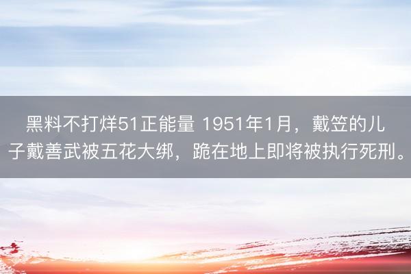 黑料不打烊51正能量 1951年1月,戴笠的儿子戴善武被五花大绑,跪在地上即将被执行死刑。