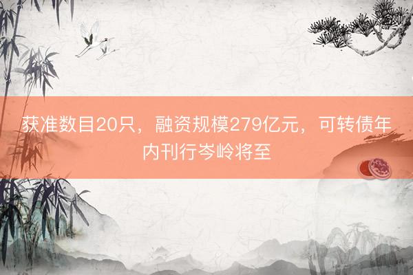 获准数目20只，融资规模279亿元，可转债年内刊行岑岭将至