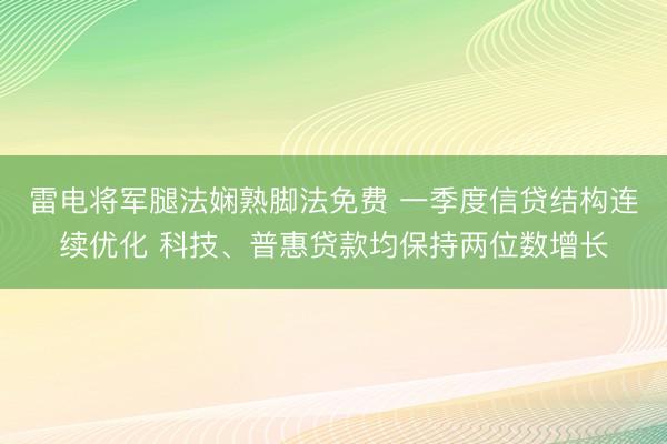 雷电将军腿法娴熟脚法免费 一季度信贷结构连续优化 科技、普惠贷款均保持两位数增长