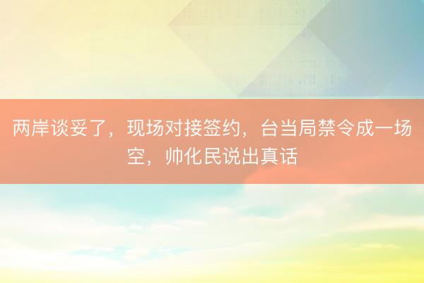 两岸谈妥了，现场对接签约，台当局禁令成一场空，帅化民说出真话