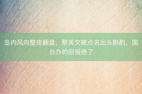 岛内风向整夜翻盘，蔡英文被点名出头斟酌，国台办的回报绝了