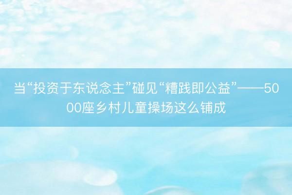 当“投资于东说念主”碰见“糟践即公益”——5000座乡村儿童操场这么铺成